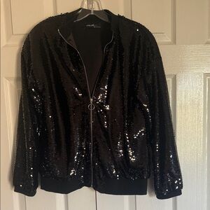 Ashley Stewart Black Sequin Bomber Jacket